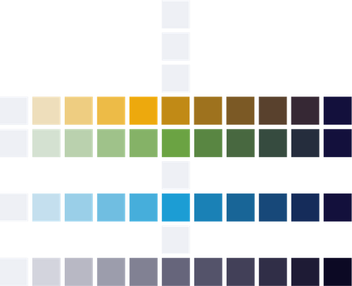 Brand color scales arranged in a rainbow