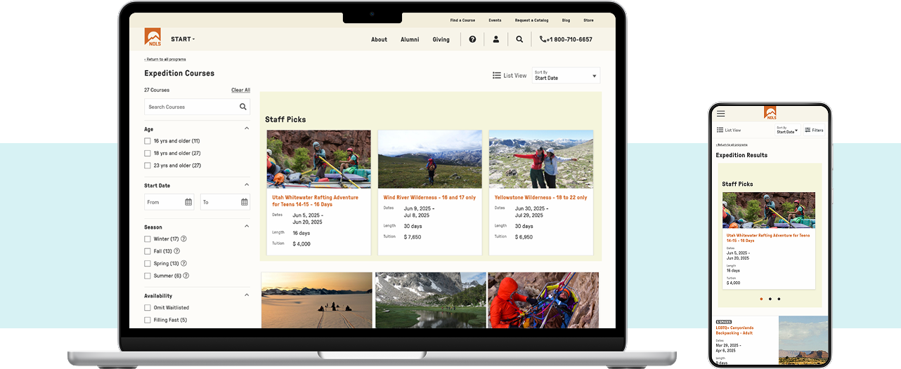 NOLS Catalog Desktop and Mobile UI