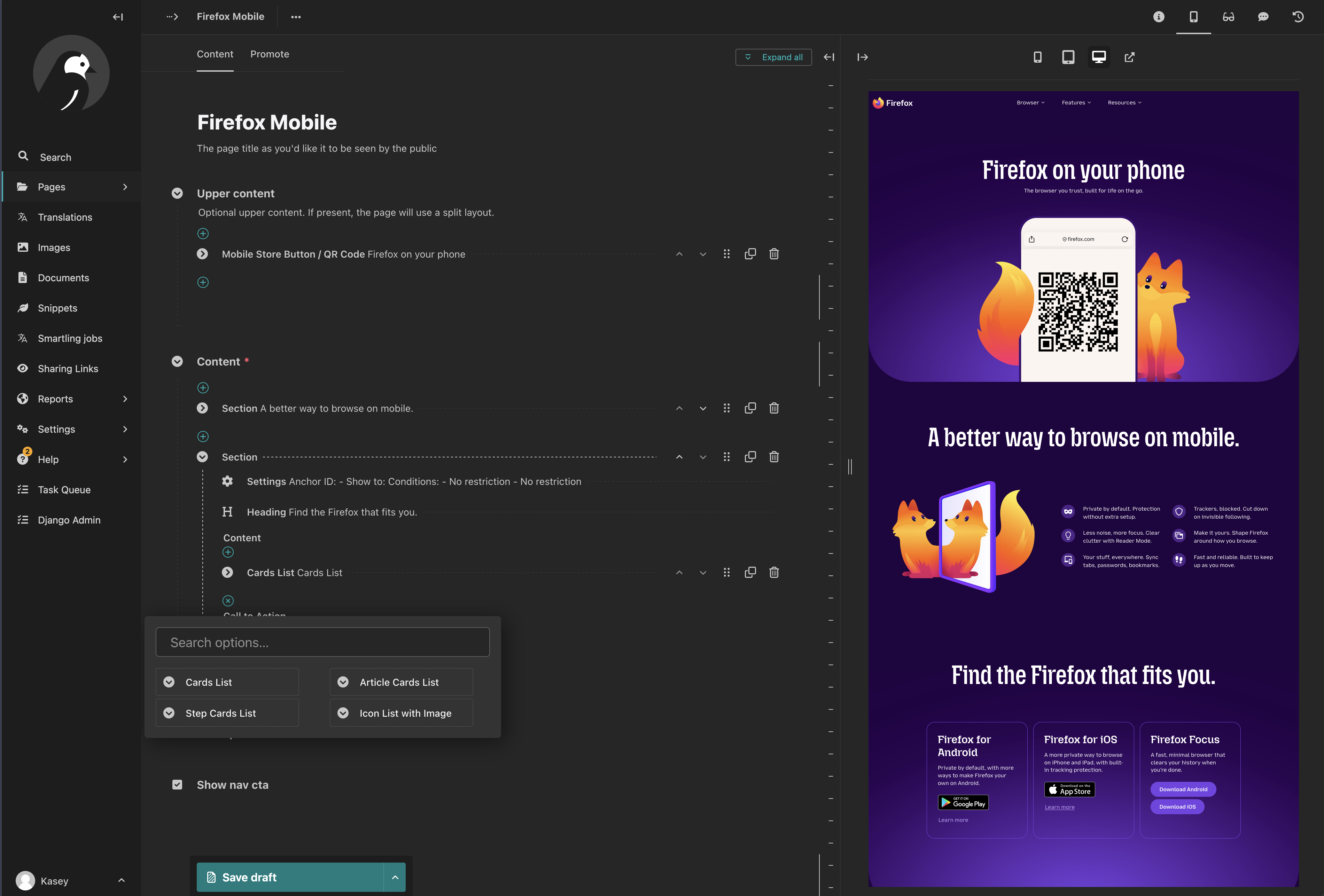 Wagtail Firefox CMS example