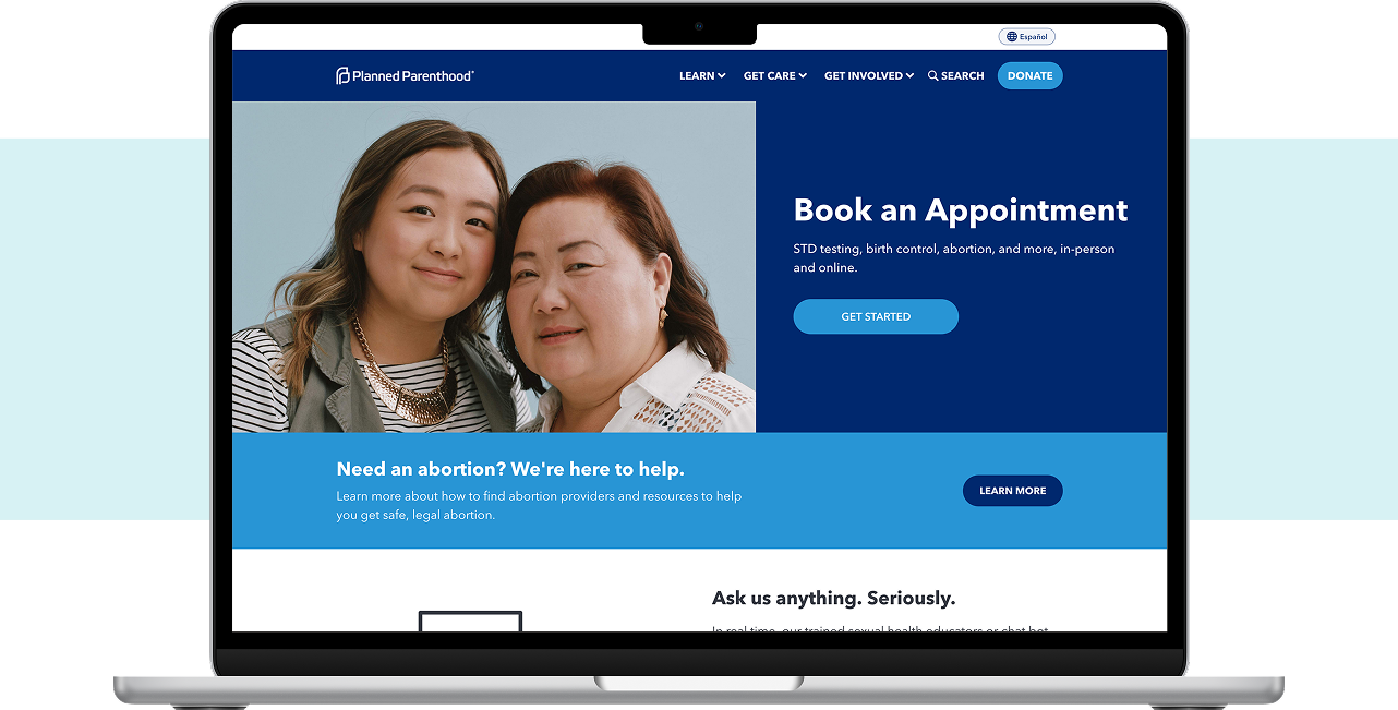 Planned Parenthood website desktop UI