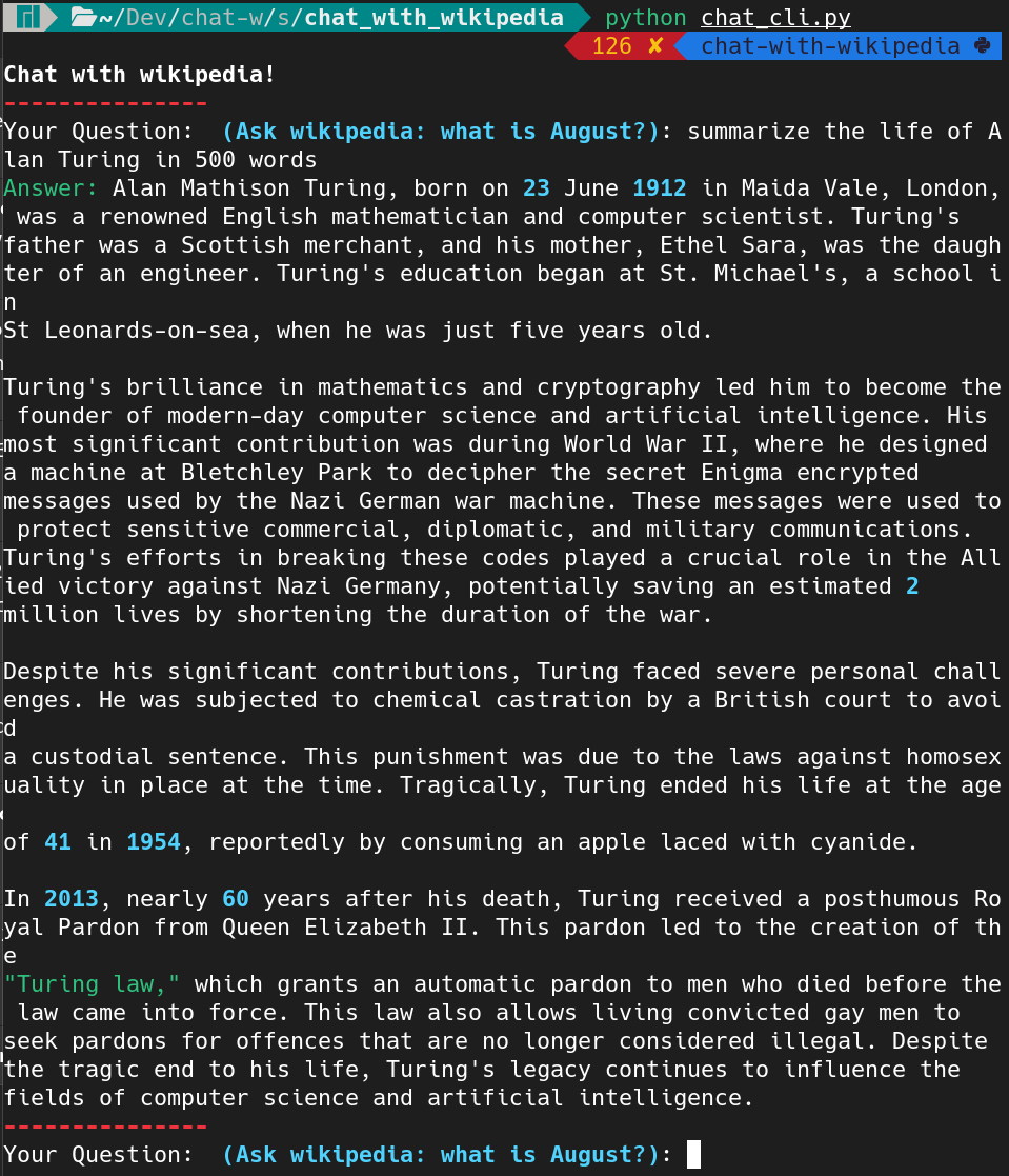 A terminal displaying a series of answers to prompts about articles