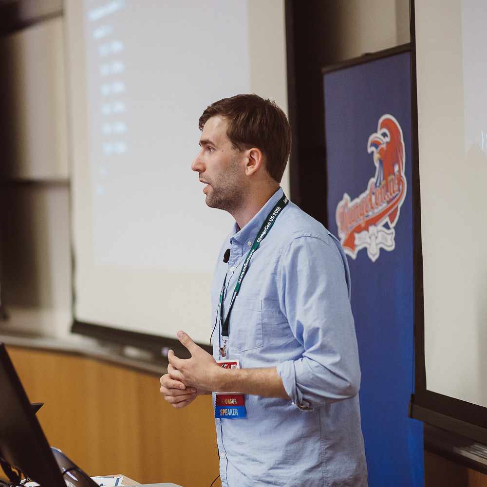 Michael Trythall giving a talk at DjangoCon