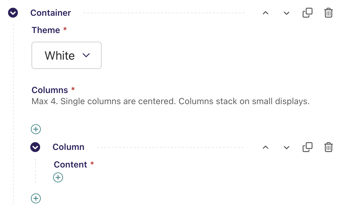 The Wagtail CMS interface depicting ContainerBlock